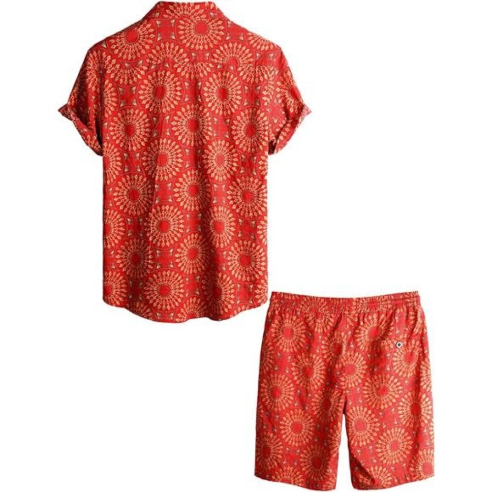 Men's Floral Hawaiian Shirts Short Sleeve Button Down Beach Shirts Suits - Picture 2 of 7